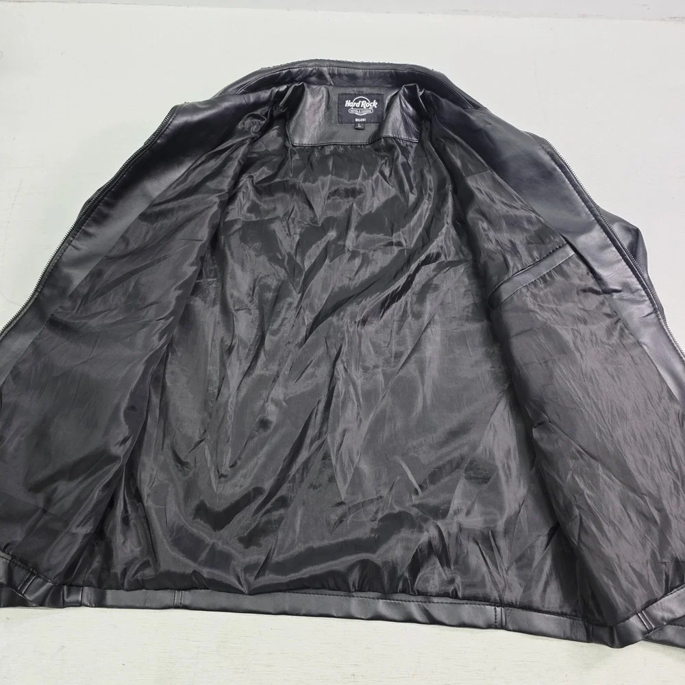 Hard Rock Hotel & Casino Biloxi, MS Black‎ Faux Leather Jacket Rare Men's L EUC